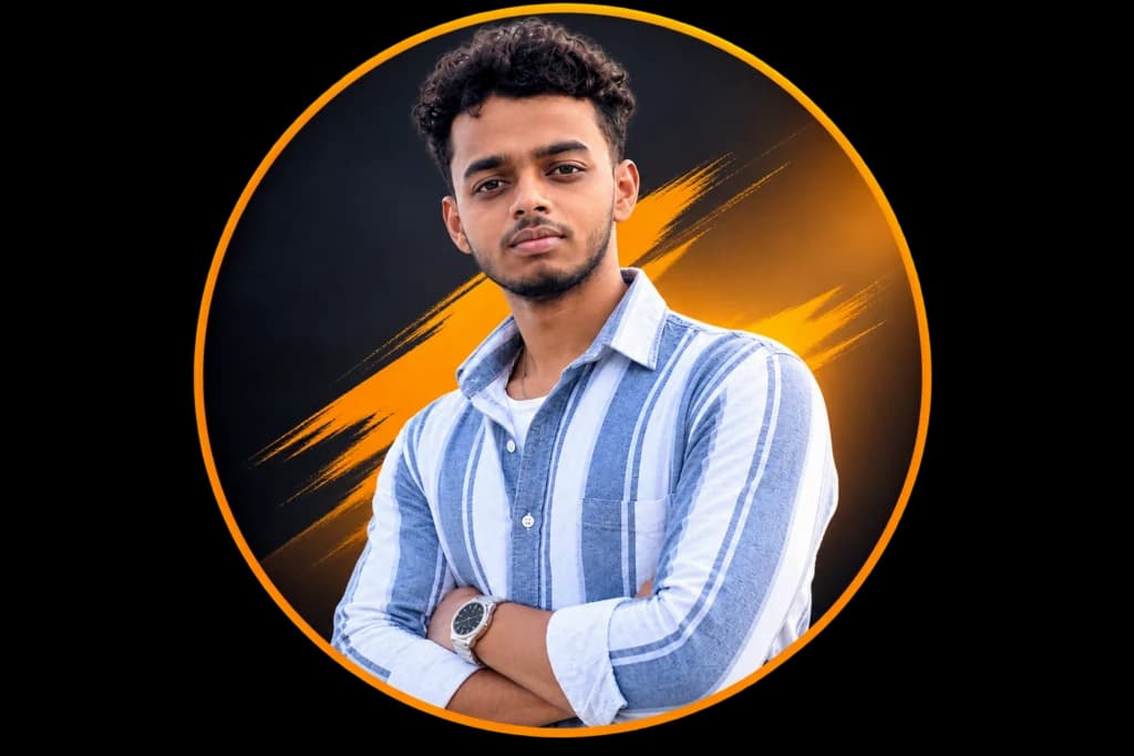 Bittu wearing a blue striped shirt